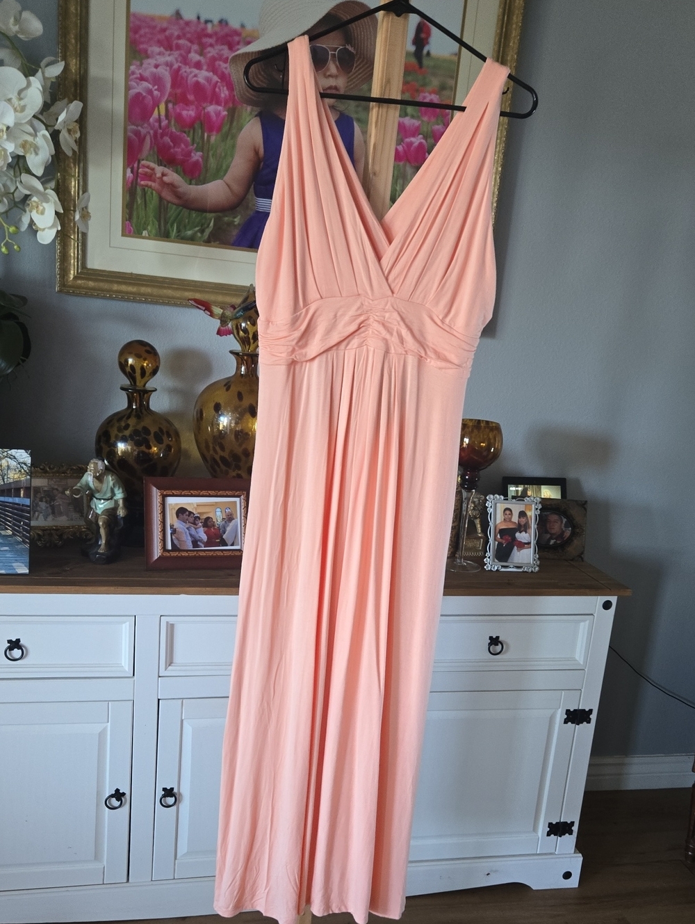 IMAN Peach Sleeveless V-Neck Maxi Dress